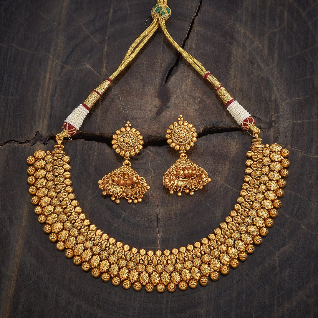 Intricate Gold-Plated Ethnic Necklace Set With Matching Jhumka