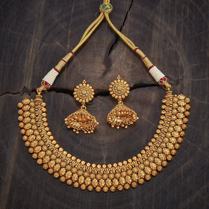 Intricate Gold-Plated Ethnic Necklace Set With Matching Jhumka