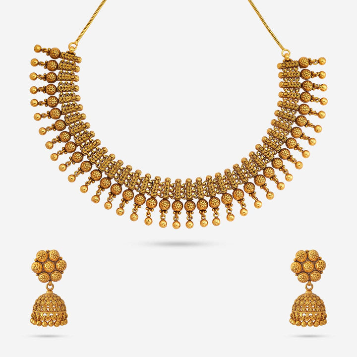 Traditional Gold Plated Choker Necklace and Jhumkas Set