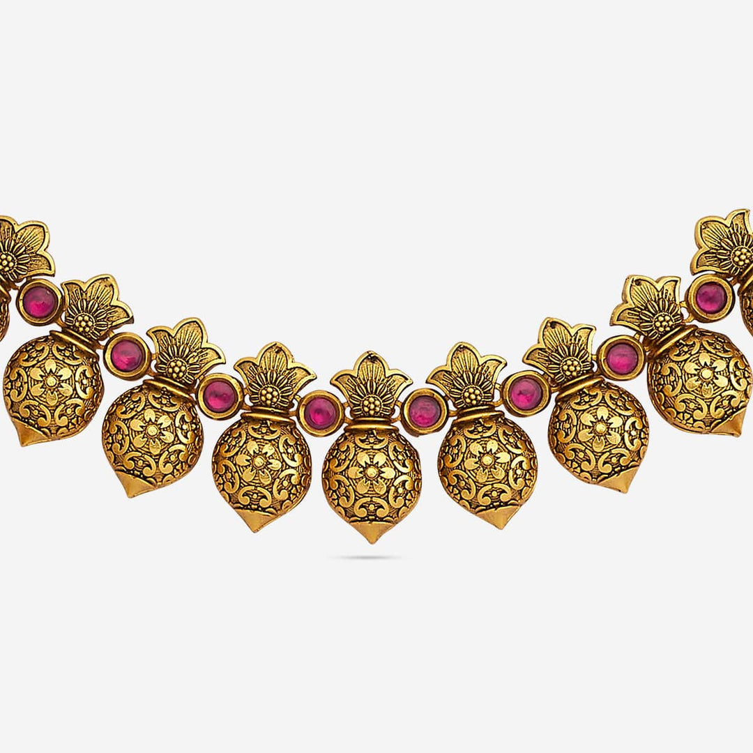 Kalash Antique Short Necklace Set With Gem Stone