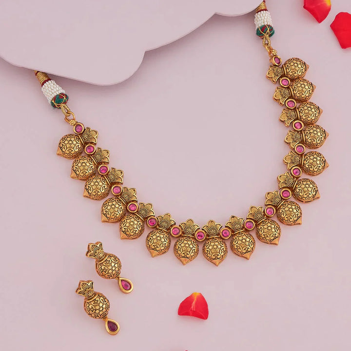 Kalash Antique Short Necklace Set With Gem Stone