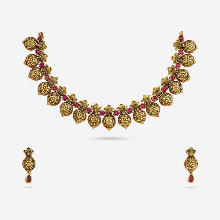 Kalash Antique Short Necklace Set With Gem Stone