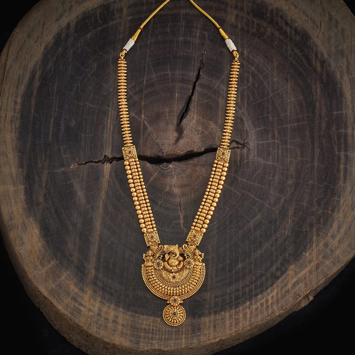 Ganesha Antique Gold plated Long Necklaces with Red Stone