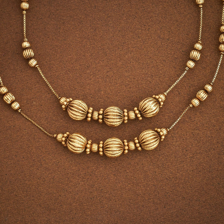 Delicate Gold-Toned Beaded Anklet Pair
