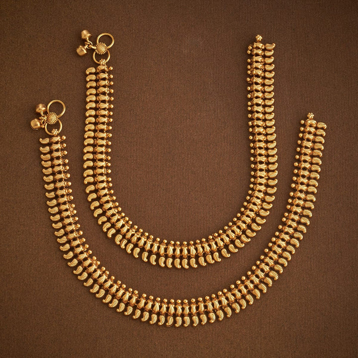 Mango Design Gold-Toned Anklet Pair With Bells