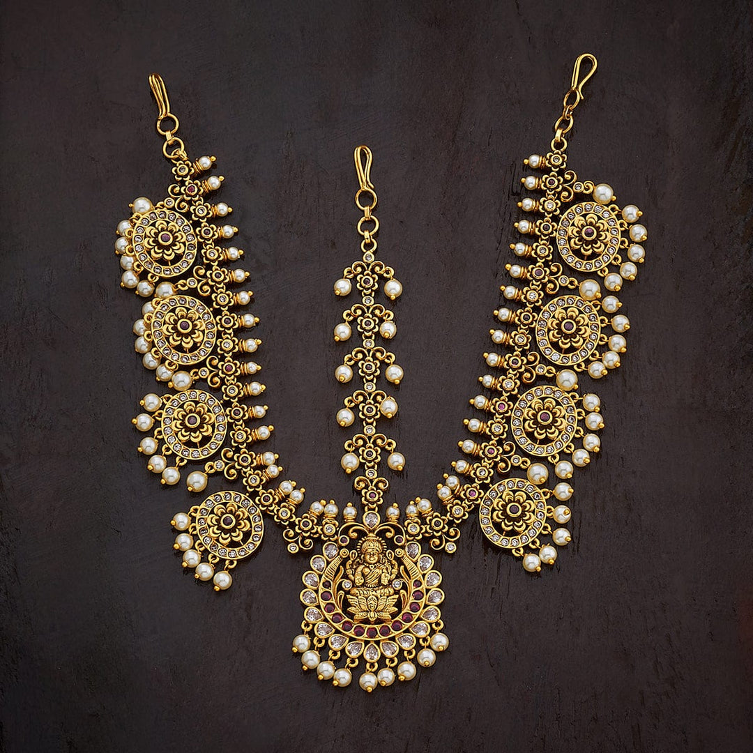 Ruby Bridal Maang Tikka With Stones & Beads