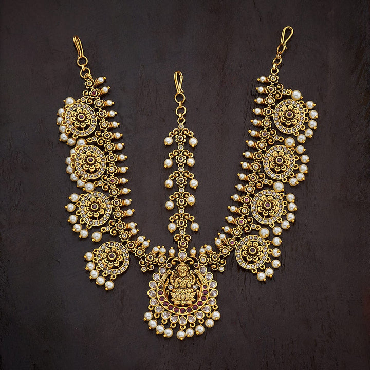 Ruby Bridal Maang Tikka With Stones & Beads
