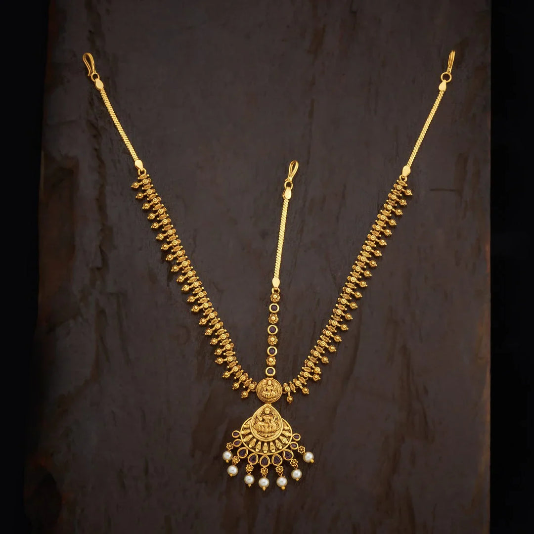Fashion Jewellery with Lakshmi Pendant Antique Tikka with Dangling Pearls