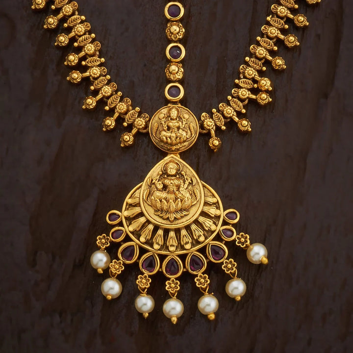 Fashion Jewellery with Lakshmi Pendant Antique Tikka with Dangling Pearls
