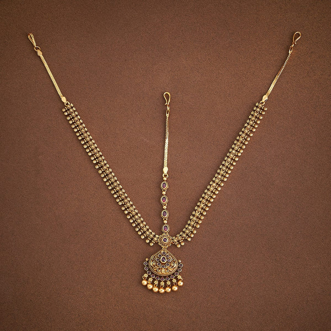 Hair Ornament with White Stones Antique Tikka with Pink Stones and Dangling Pearls