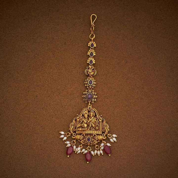 Radha Krishna Playing Flute Antique with Ruby stones and Dangling Beads