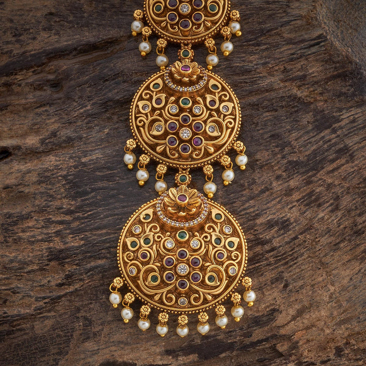 Maang tikka pink white green stone-studded Jadau Hair Ornament