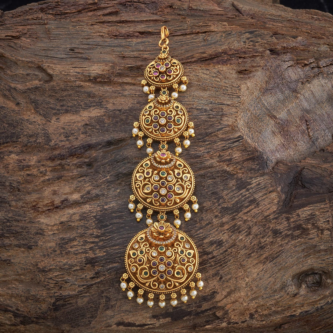 Maang tikka pink white green stone-studded Jadau Hair Ornament