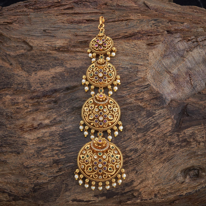 Maang tikka pink white green stone-studded Jadau Hair Ornament