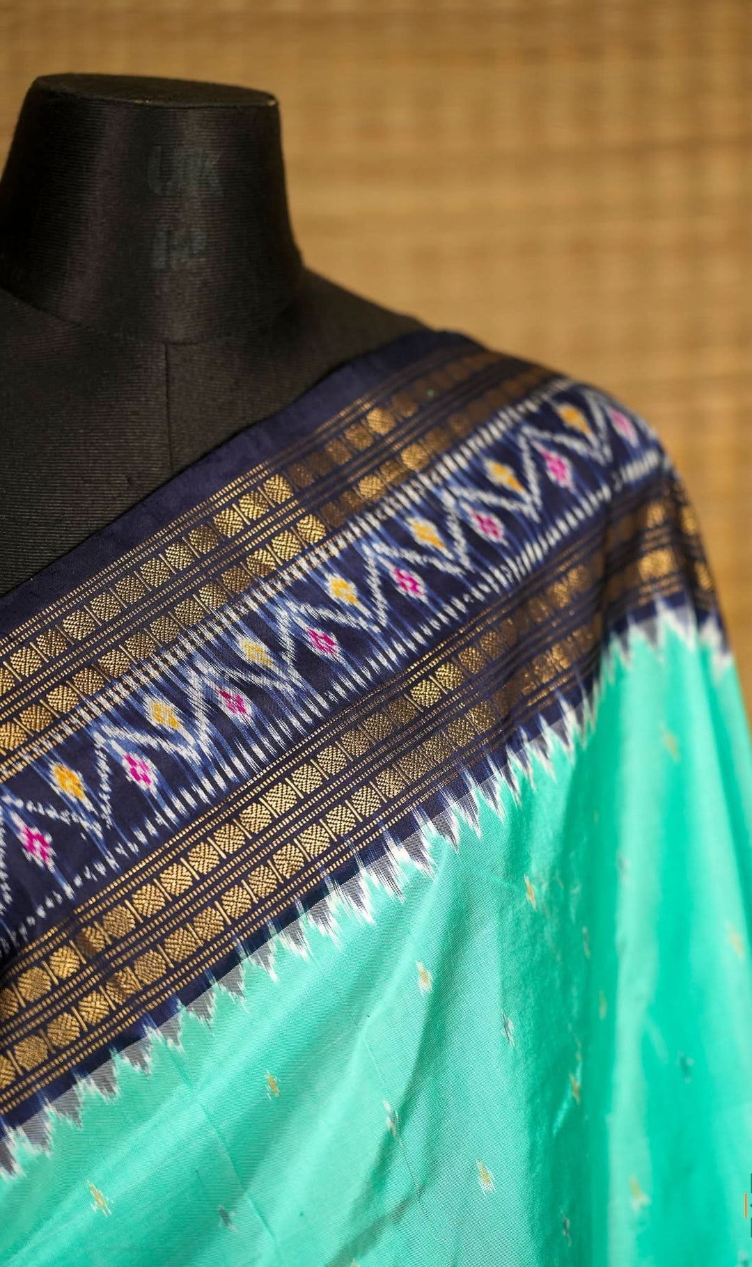 Aqua with Blue Pochampally Ikkat Silk Saree Devasena | SILK MARK CERTIFIED SHOBITAM