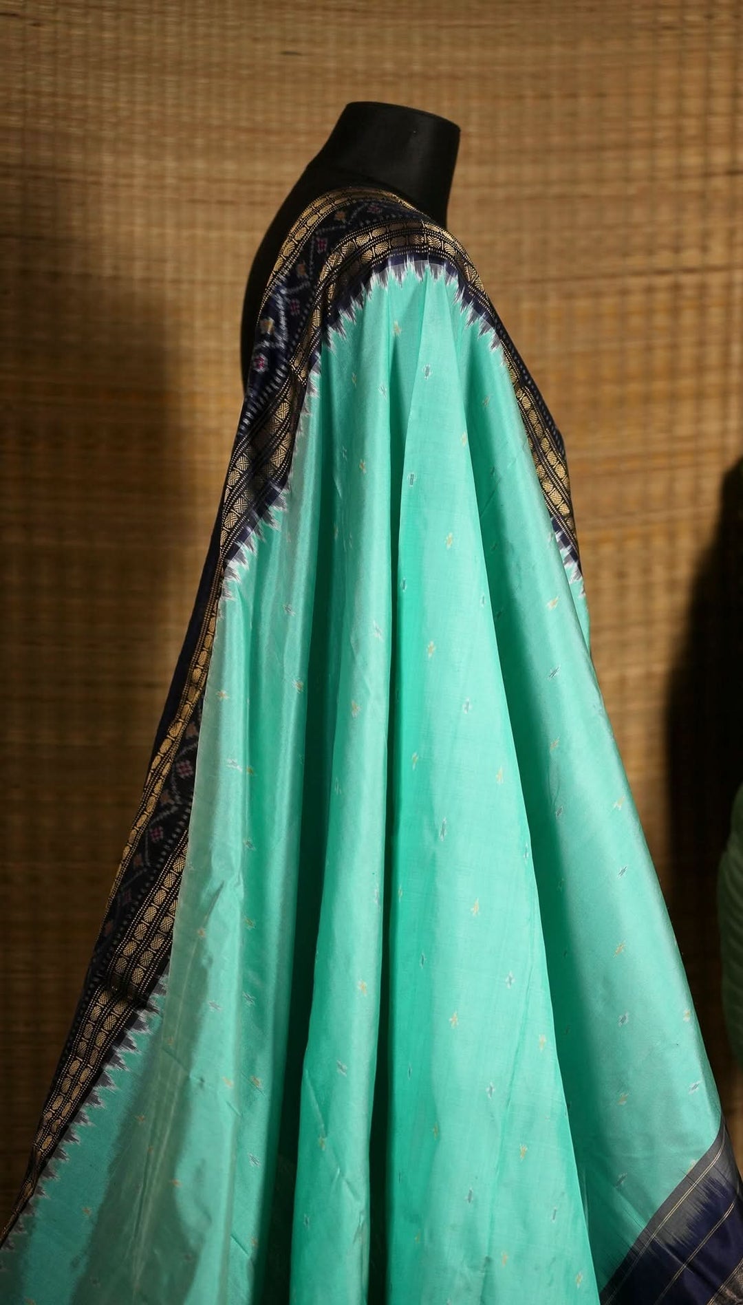 Aqua with Blue Pochampally Ikkat Silk Saree Devasena | SILK MARK CERTIFIED SHOBITAM