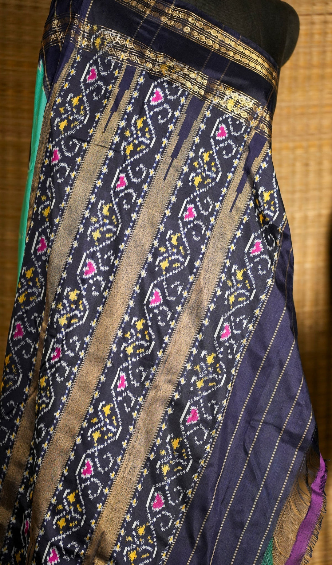 Aqua with Blue Pochampally Ikkat Silk Saree Devasena | SILK MARK CERTIFIED SHOBITAM