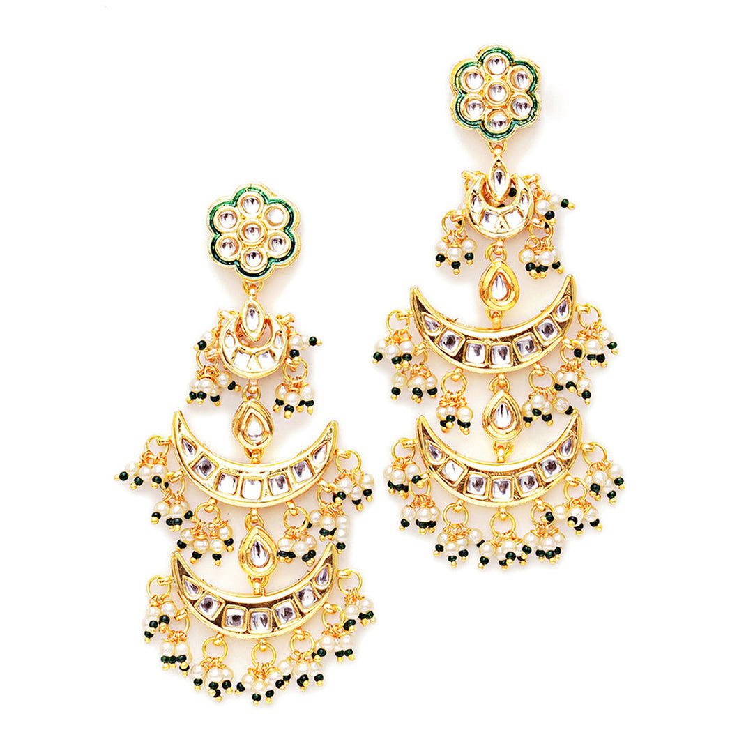 Women's Kundan Earrings with Green Stonework | SHOBITAM