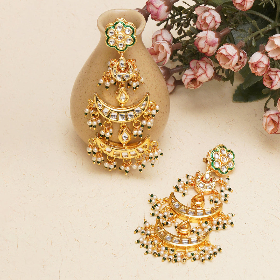 Women's Kundan Earrings with Green Stonework | SHOBITAM