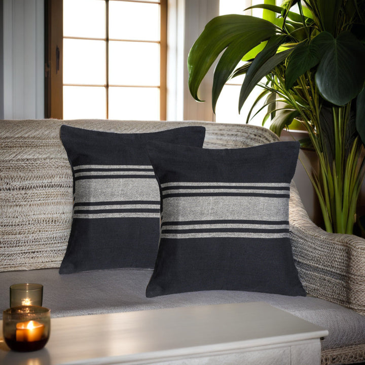 Black Woven Cotton Cushion Covers - Pack of 1 | SHOBITAM