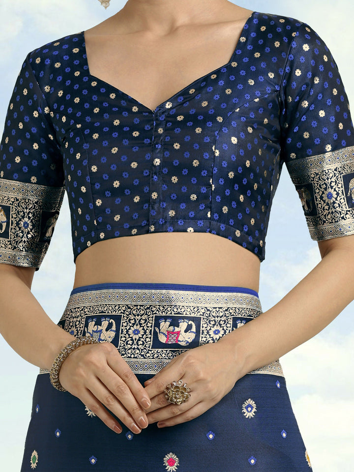 Blue Woven Banarasi Satin Silk Saree | SHOBITAM