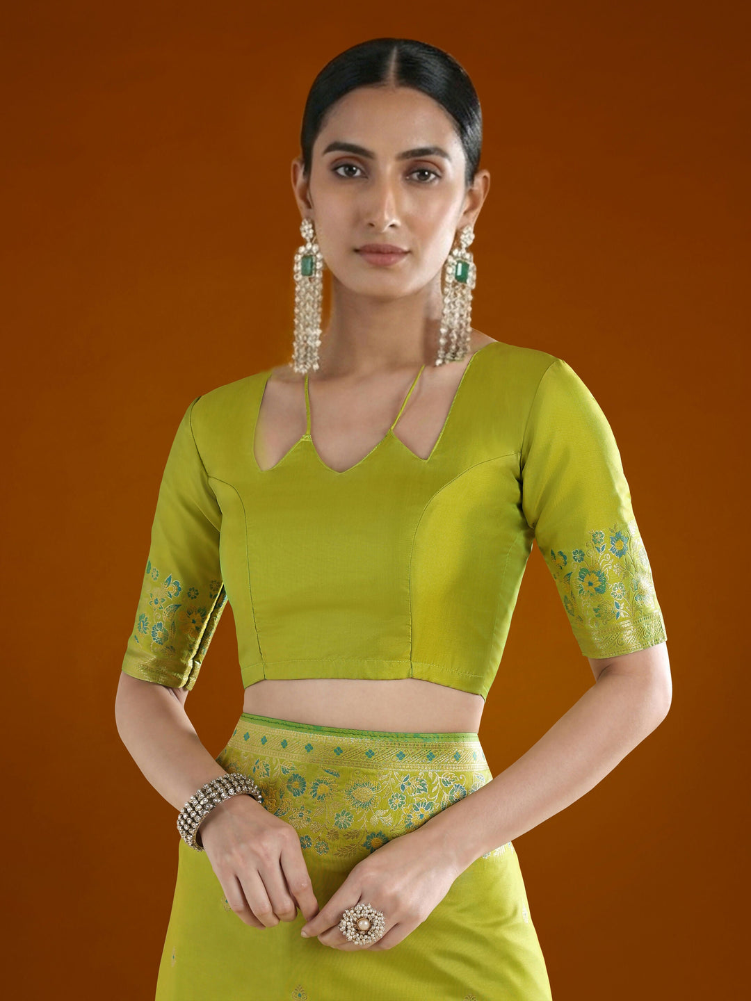 Pear Semi Banarasi Satin silk Saree With Zari Border And Butti Work | SHOBITAM