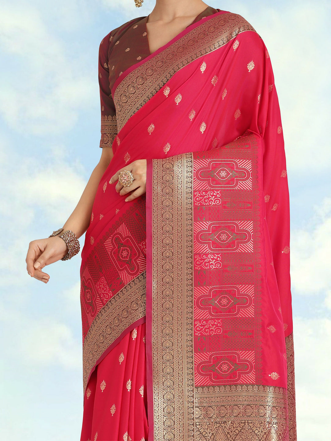 Pink Color Semi Banarasi Silk Saree| SHOBITAM