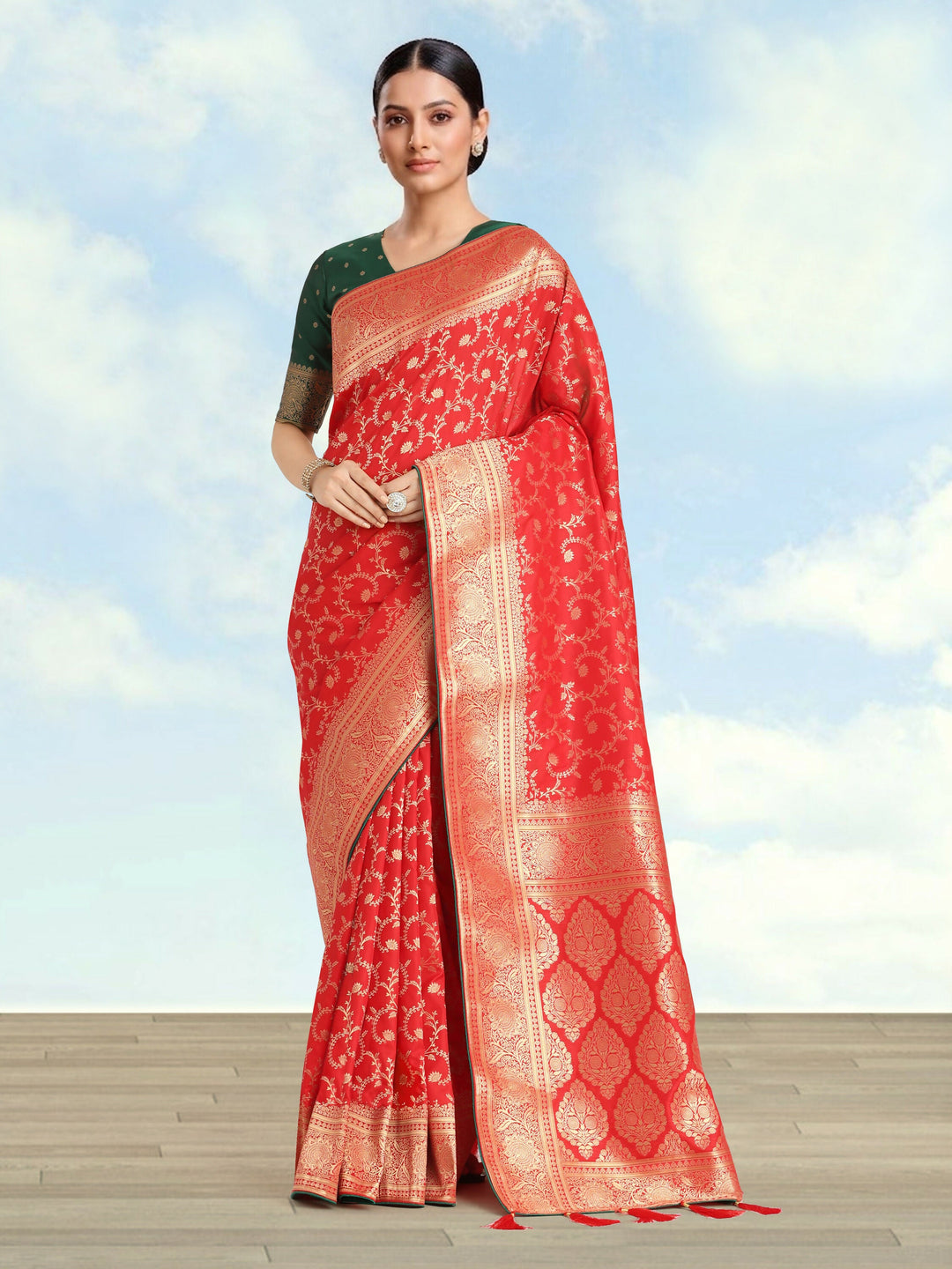 Red Color Banarasi Silk Saree  | SHOBITAM