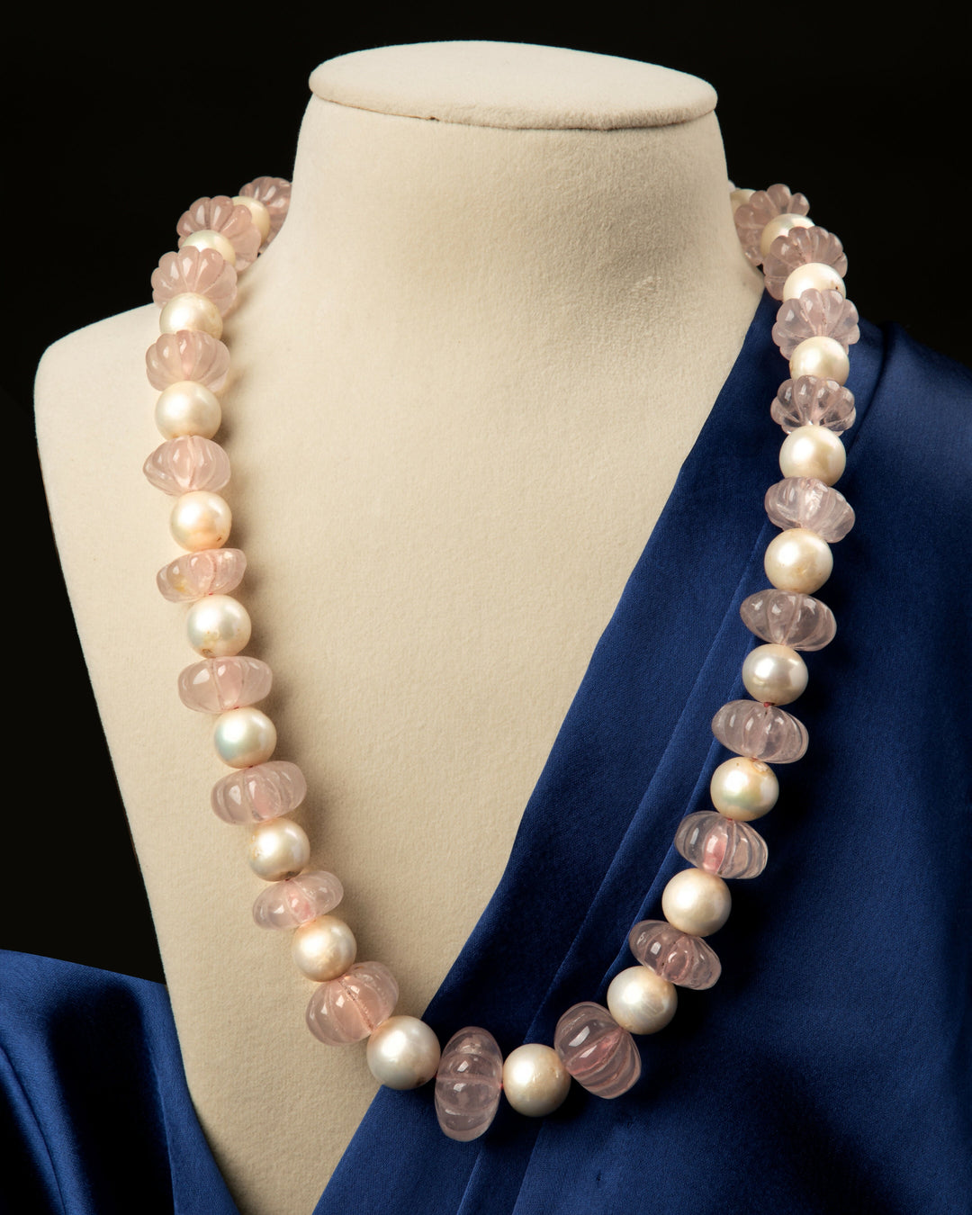 Udaipur Rose Quartz & Pearl Mala Necklace  | SHOBITAM