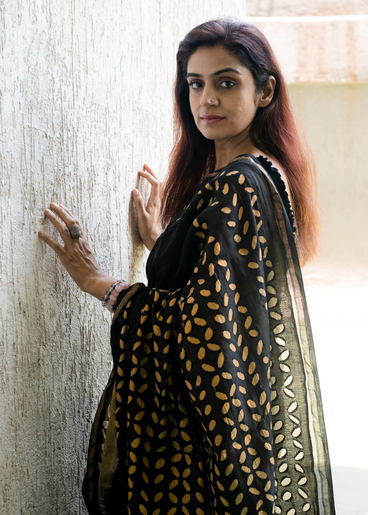 Nightfall Applique Work Chanderi Saree | Shobitam