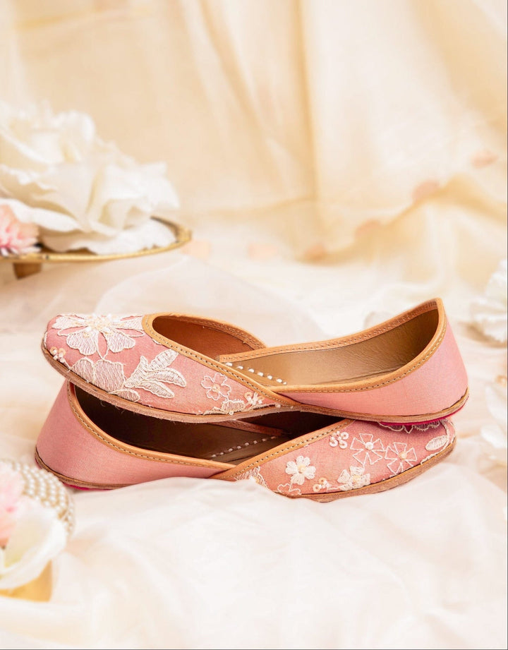 Blush Pink Jutti with embroidery and Subtle Beadwork