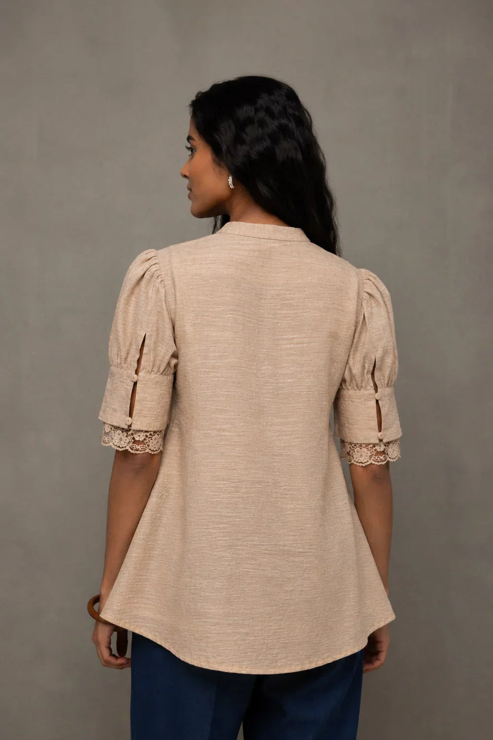 Beige Pure Cotton Buttoned Top | SHOBITAM