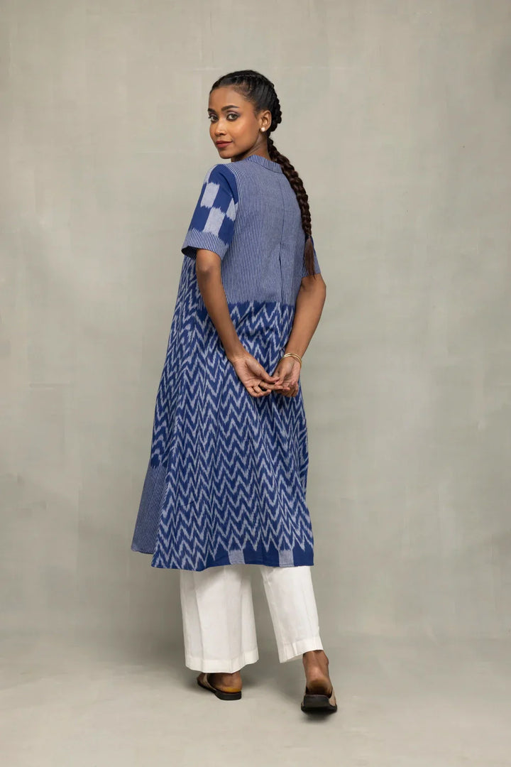 Handloom Blue Abstract Ikat Co-ord Set | SHOBITAM