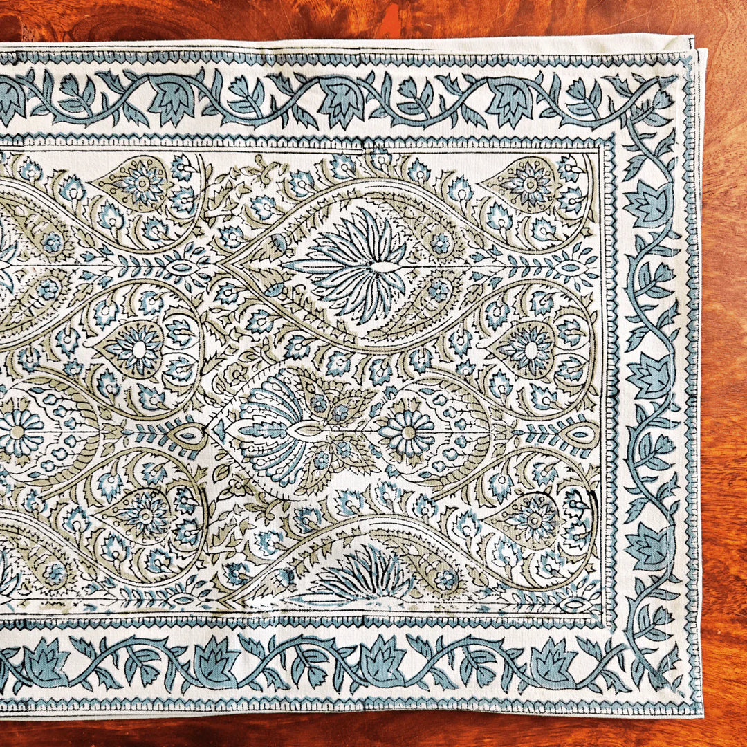 Bagh Mughal garden motifs Table Runner, 100% cotton, 13" X 72"