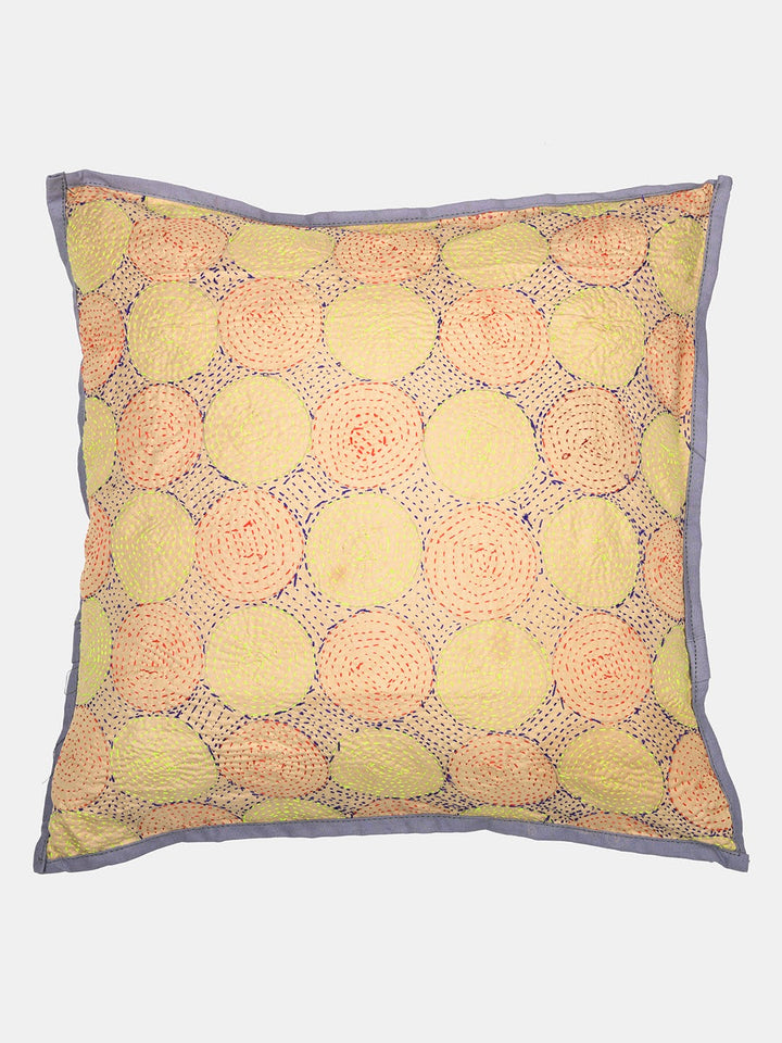 Cream Rust Kantha Silk Reversible Cushion Cover - Pack of 1 | SHOBITAM