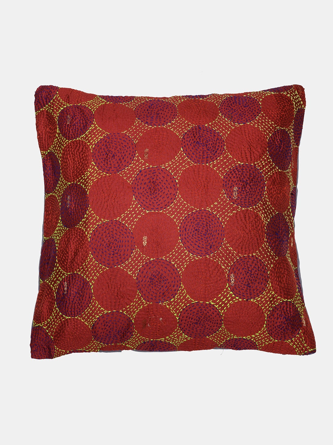 Cream Grey Kantha Silk Reversible Cushion Cover - Pack of 1 | SHOBITAM