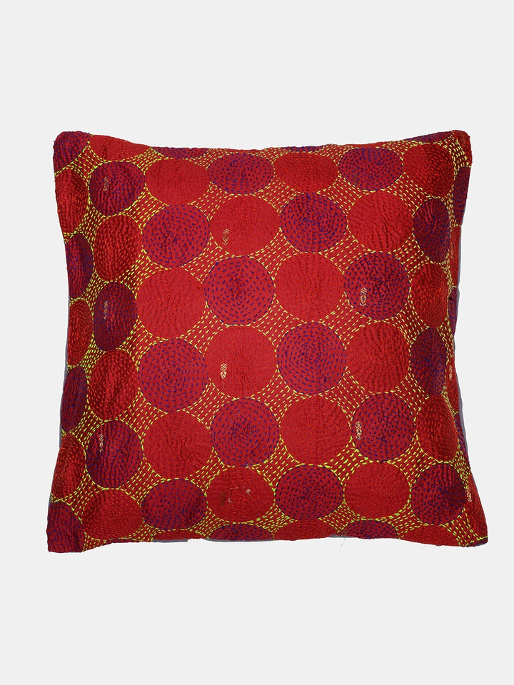 Cream Grey Kantha Silk Reversible Cushion Cover - Pack of 1 | SHOBITAM