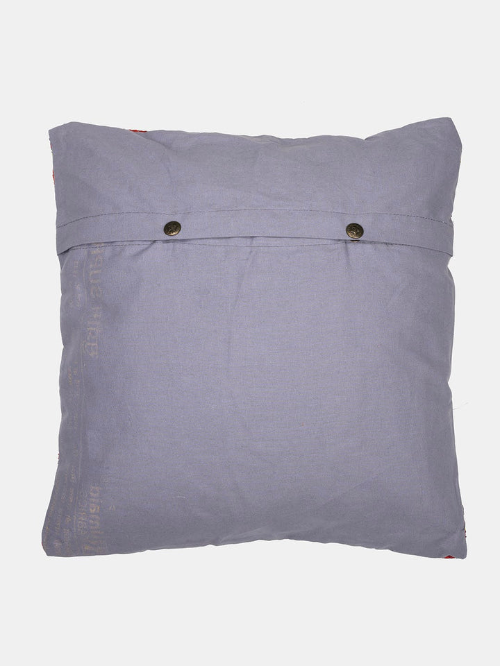 Cream Grey Kantha Silk Reversible Cushion Cover - Pack of 1 | SHOBITAM