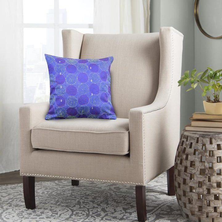 Vintage Blue Green Kantha Silk Reversible Cushion Cover - Pack of 1 | SHOBITAM