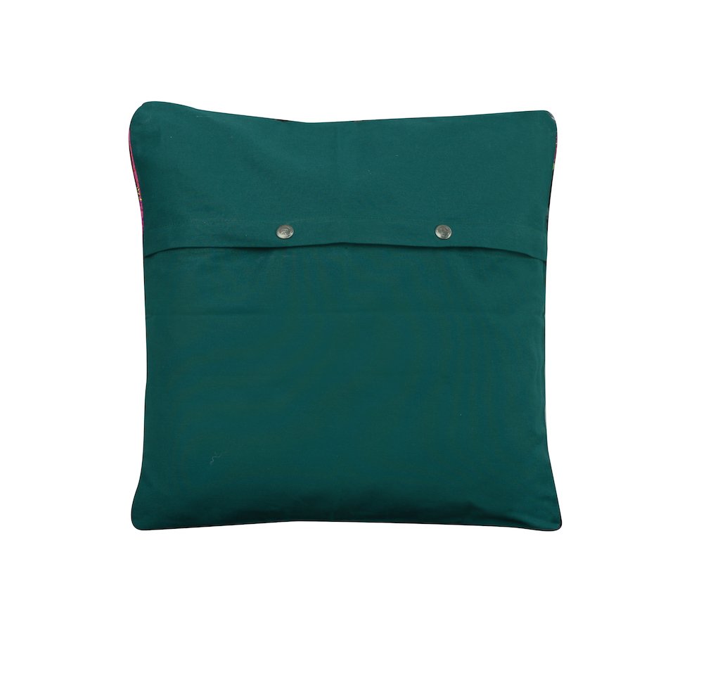 Vintage Blue Green Kantha Silk Reversible Cushion Cover - Pack of 1 | SHOBITAM