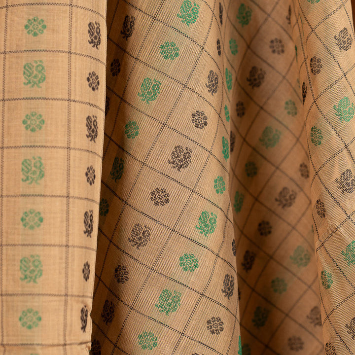 Beige 1000 Butta Kanchi Cotton Saree With Zari Nila | SHOBITAM