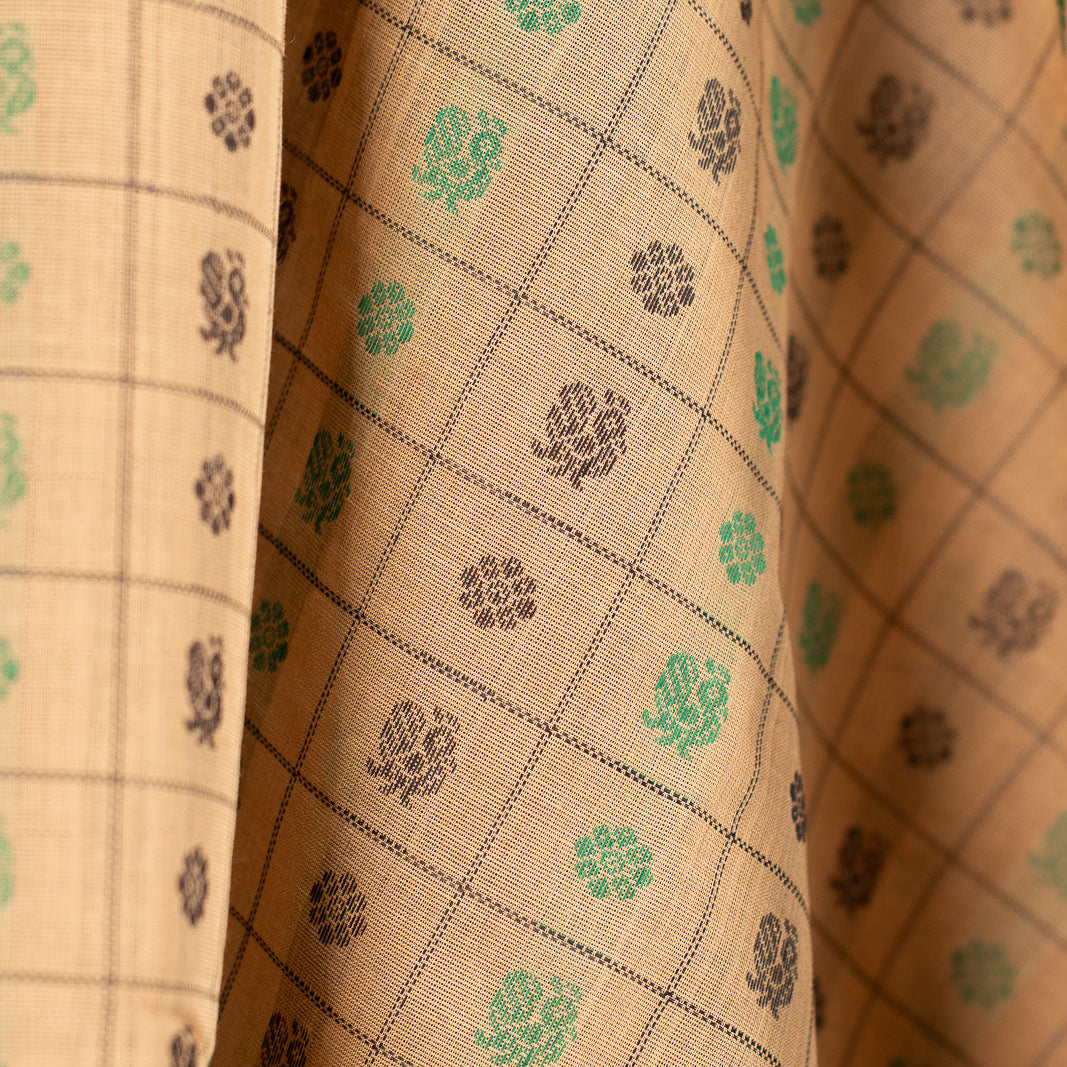 Beige 1000 Butta Kanchi Cotton Saree With Zari Nila | SHOBITAM