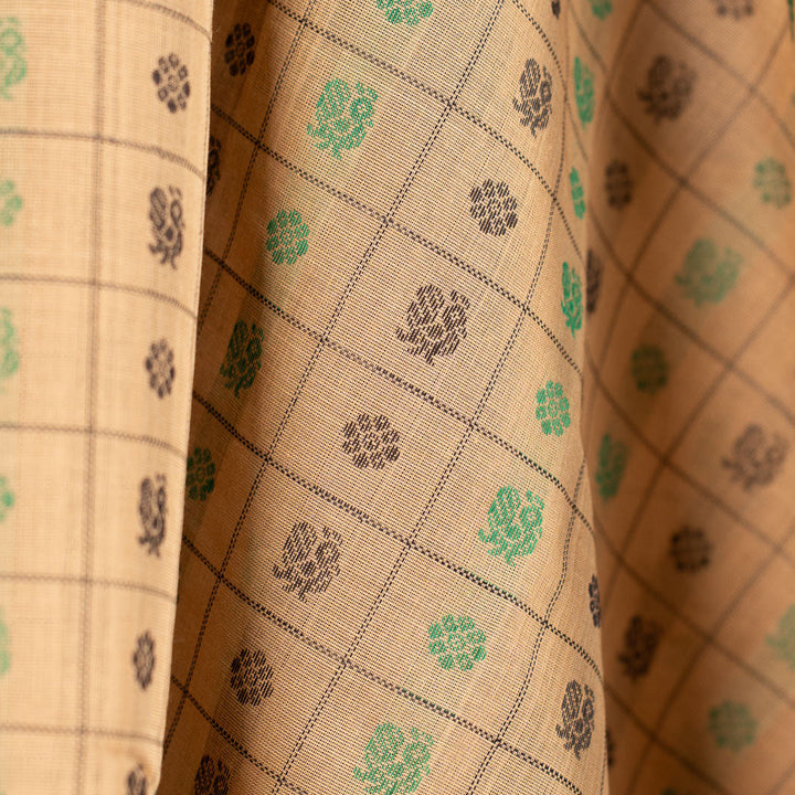 Beige 1000 Butta Kanchi Cotton Saree With Zari Nila | SHOBITAM