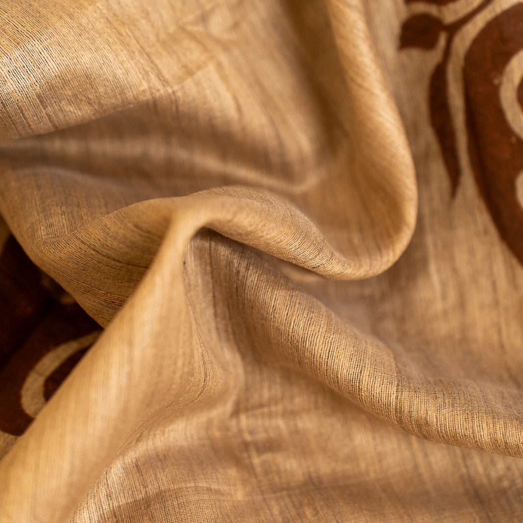 Beige Bhagalpur Tusssar Silk Jugalbandhi Saree Paisley | SHOBITAM
