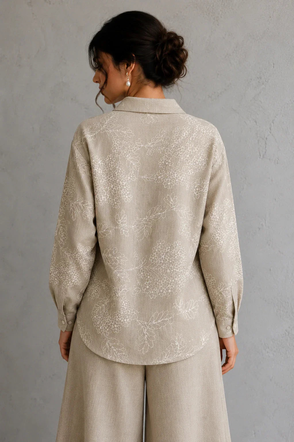 Beige Essence Embroidered Linen Co-Ord Set | SHOBITAM