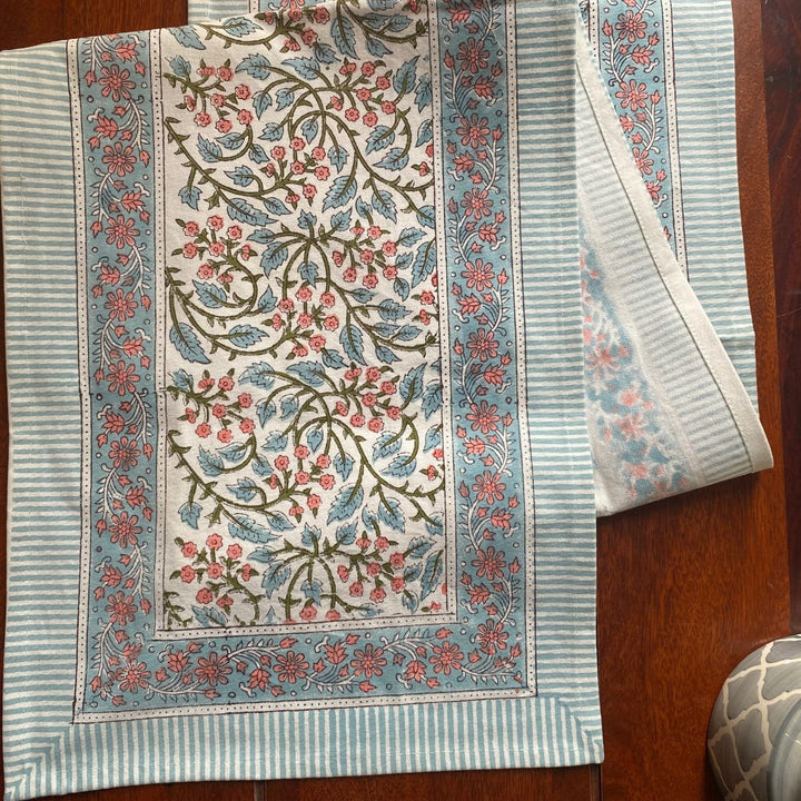Bel  Hand Block Printed Table Runner, 100% cotton, 13" x 72"