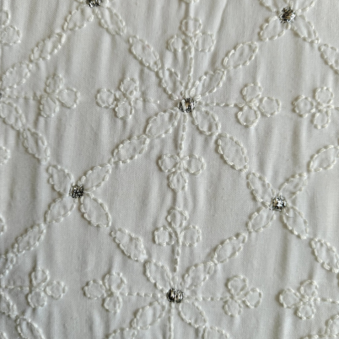 Tara White Chikankari Cushion Cover, 18" x 18", Pack of 1 | SHOBITAM