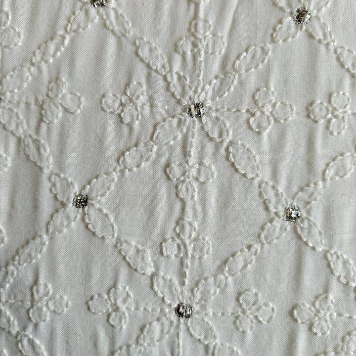 Tara White Chikankari Cushion Cover, 18" x 18", Pack of 1 | SHOBITAM
