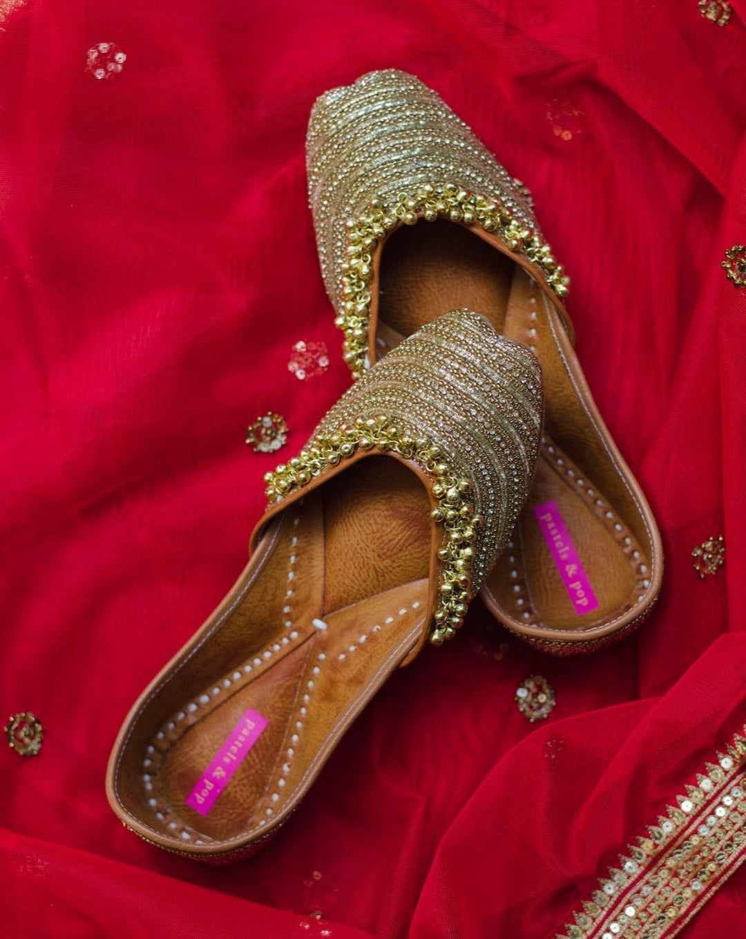 BEST FRIEND  Striped Rhinestone & Beadwork Ethnic Mojaris for Women