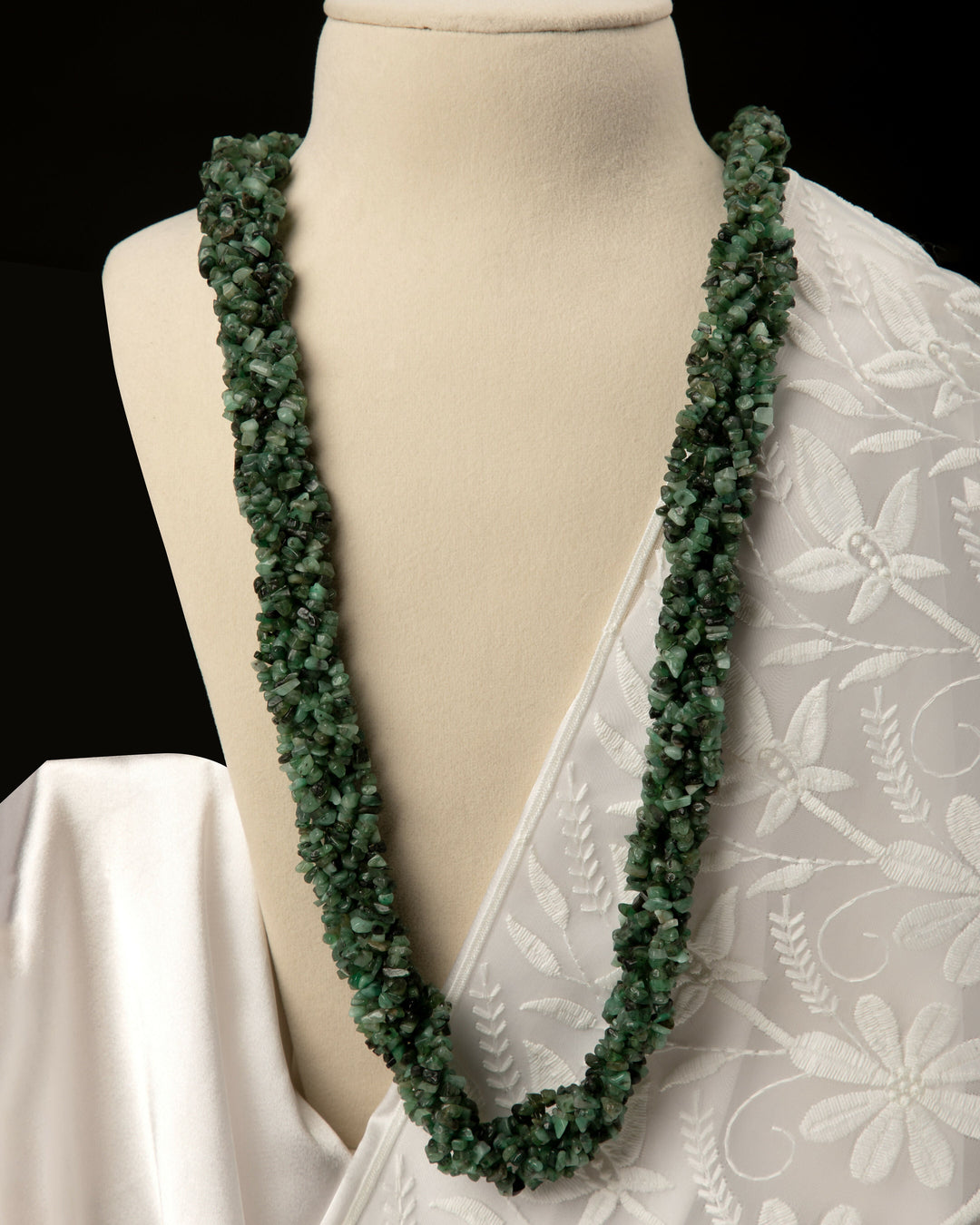 Vana Ratna: Original Emerald Uncut Braided Mala  | SHOBITAM